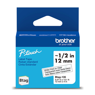 Brother Btag 135, 4 м, белый/прозрачный - Маркировочная лента BTAG135