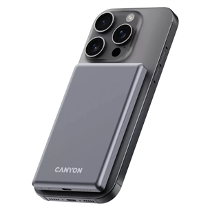 Išorinė baterija Canyon OnCharge 505 Slim Magsafe, 5000 mAh, belaidis įkrovimas, USB-C, tamsiai pilka