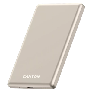 Išorinė baterija Canyon OnCharge 505 Slim Magsafe, 5000 mAh, belaidis įkrovimas, USB-C, smėlio spalvos