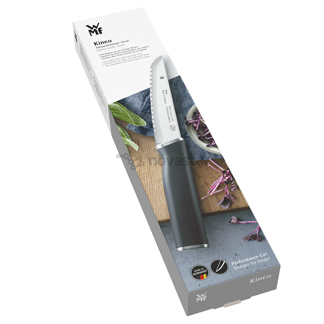 Universalus peilis WMF Kineo, 12 cm, juodas/nerūdijančio plieno