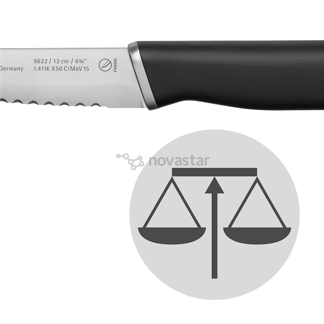 Universalus peilis WMF Kineo, 12 cm, juodas/nerūdijančio plieno