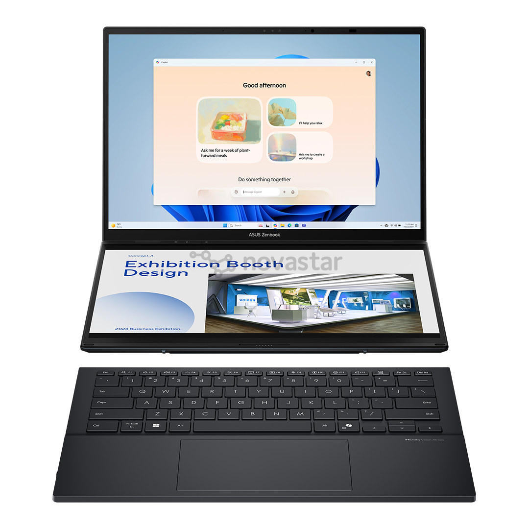Asus Zenbook Duo OLED, 14'', 3K, OLED, 120 Hz, Ultra 9, 32 GB, 2 TB, ENG, pilkas - Nešiojamasis kompiuteris