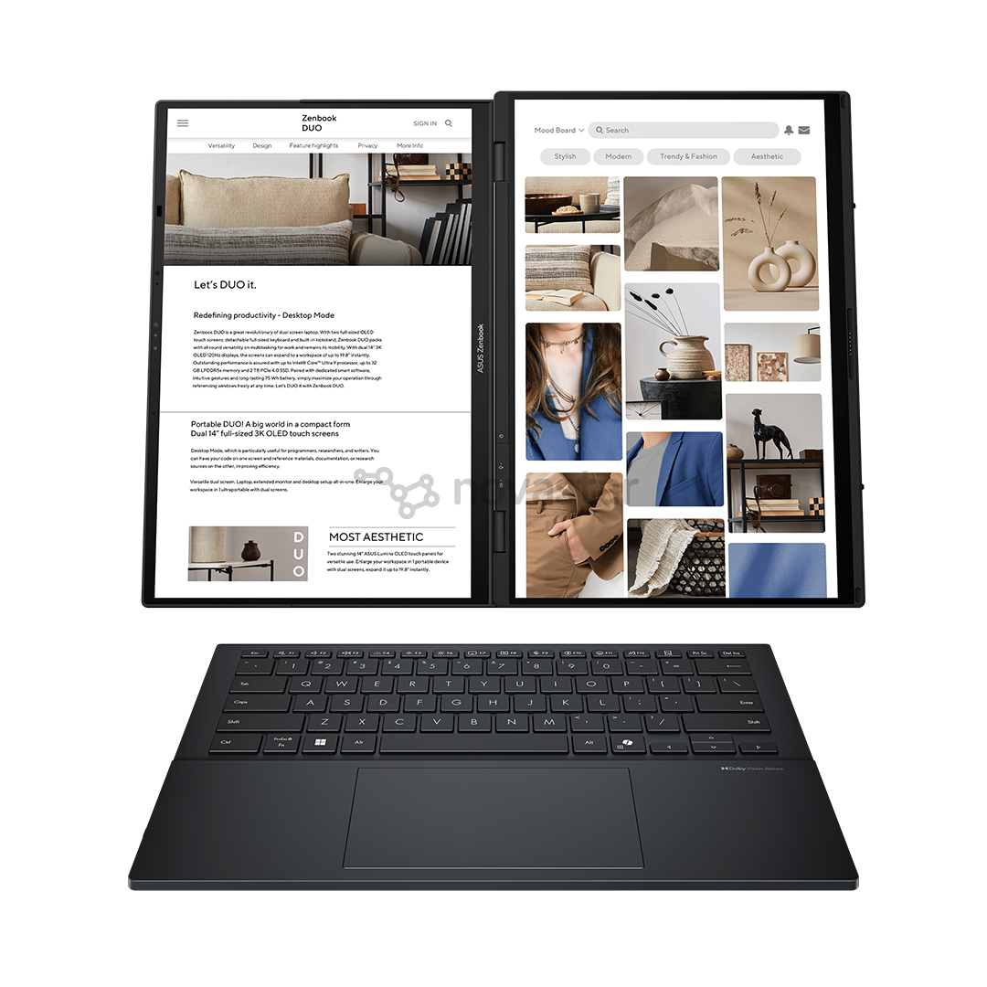 Asus Zenbook Duo OLED, 14'', 3K, OLED, 120 Hz, Ultra 9, 32 GB, 2 TB, ENG, pilkas - Nešiojamasis kompiuteris