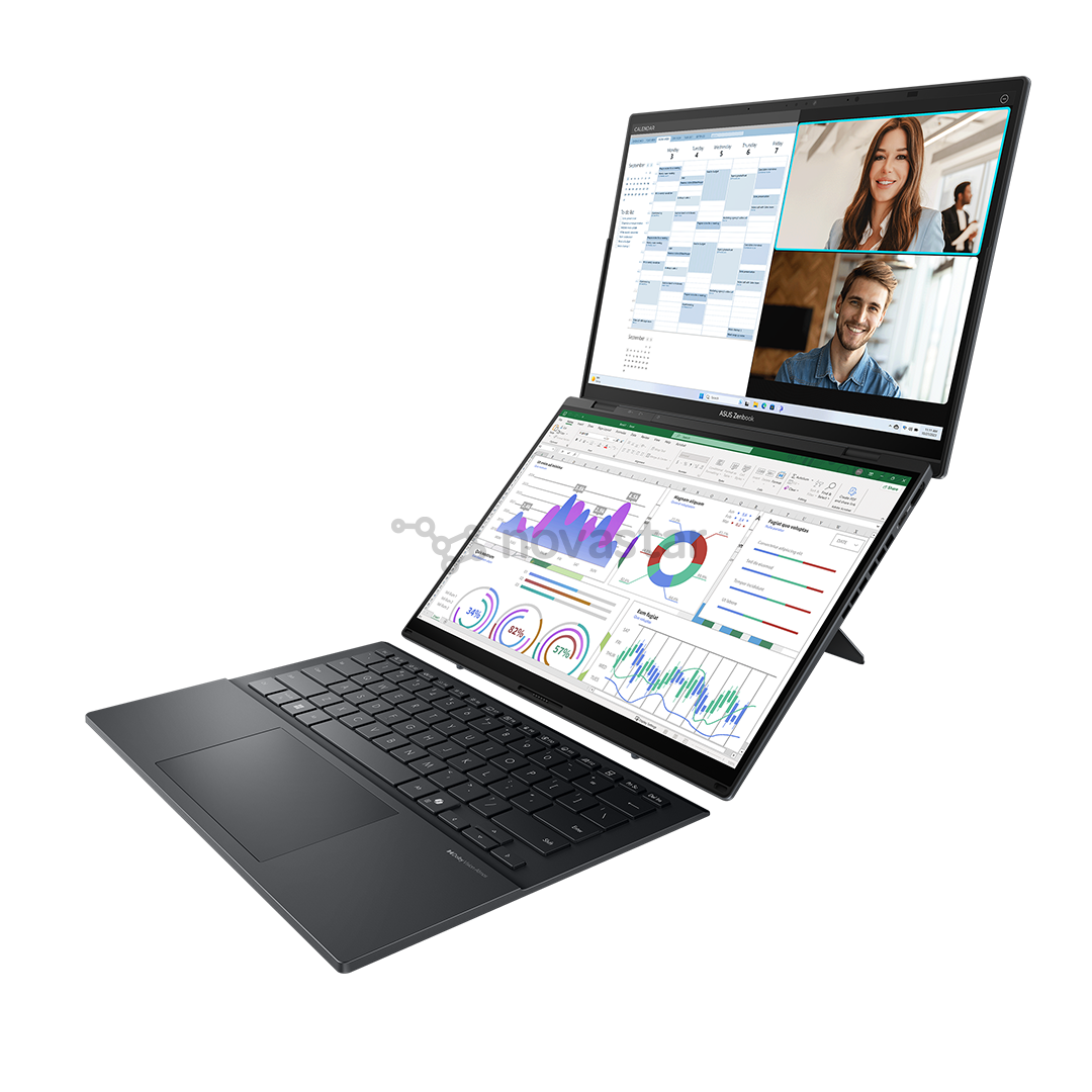 Asus Zenbook Duo OLED, 14'', 3K, OLED, 120 Hz, Ultra 9, 32 GB, 2 TB, ENG, pilkas - Nešiojamasis kompiuteris