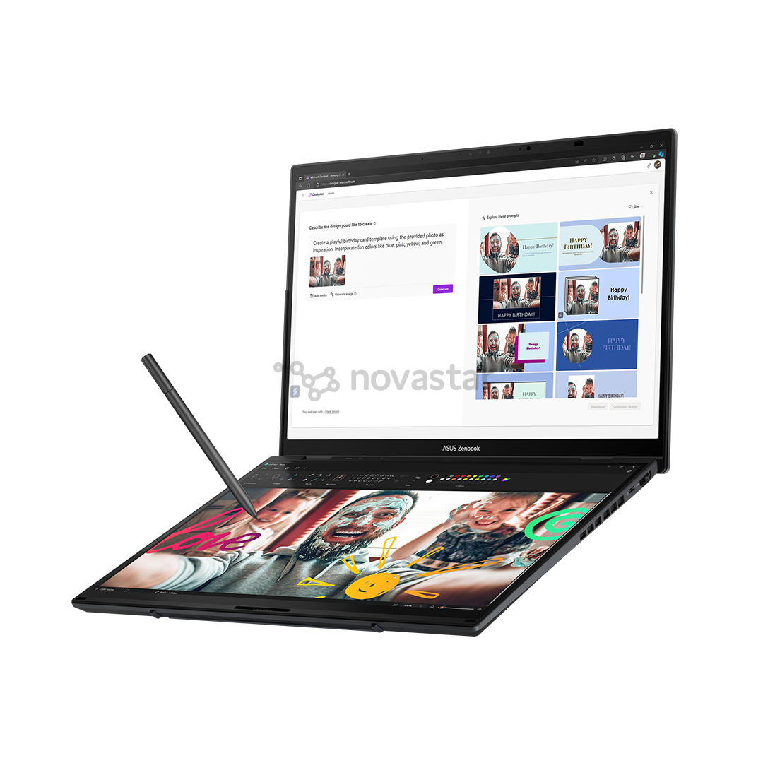Asus Zenbook Duo OLED, 14'', 3K, OLED, 120 Hz, Ultra 9, 32 GB, 2 TB, ENG, pilkas - Nešiojamasis kompiuteris
