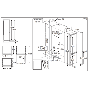 Electrolux 600 Series, No Frost, 269 L, height 189 cm - Built-in Refrigerator
