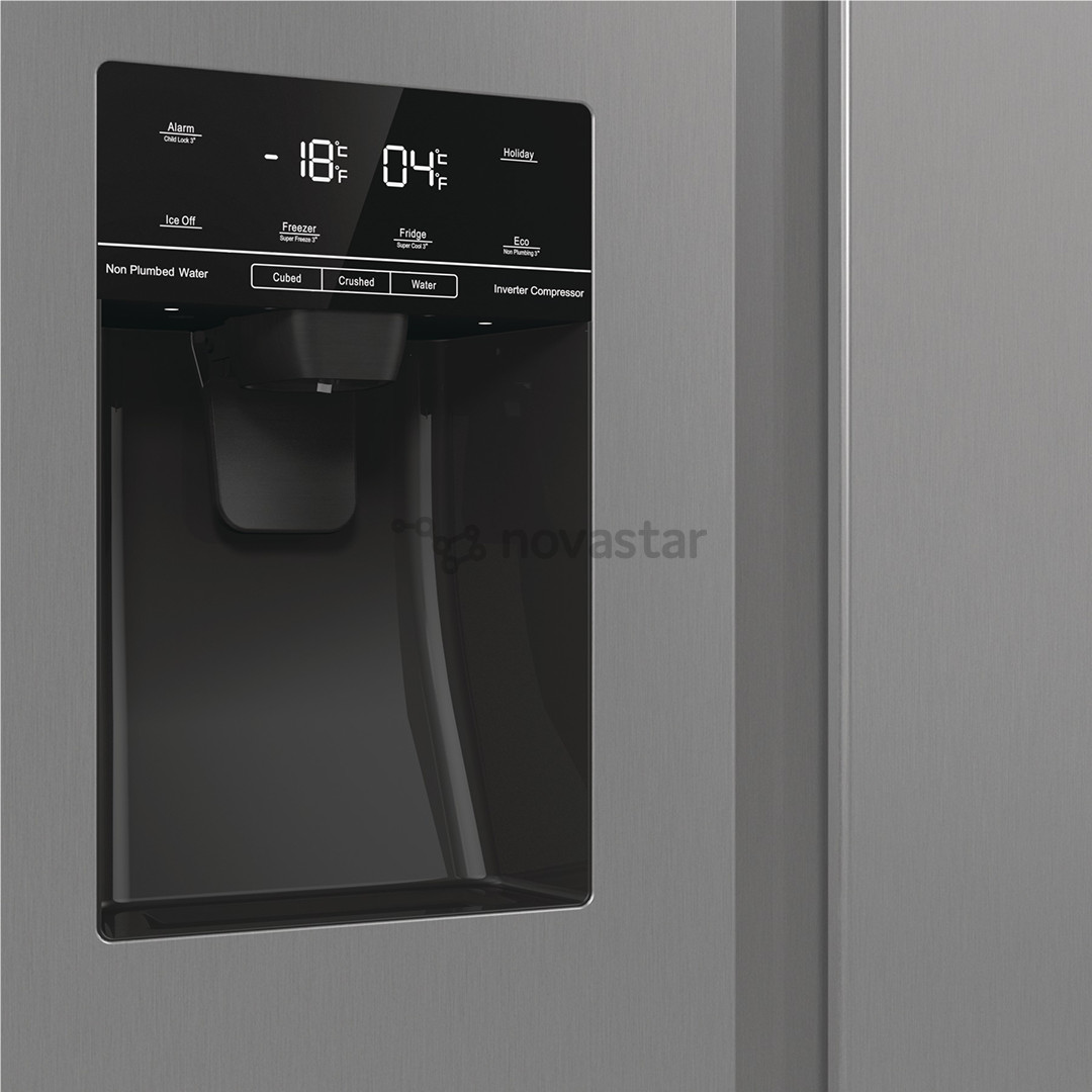 SBS šaldytuvas Hisense, NoFrost, 566 L, aukštis 179 cm, pilkas