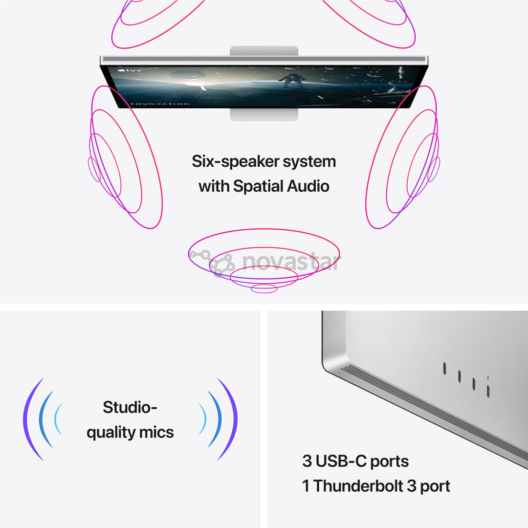 Monitorius  Apple Studio Display,  27", 5K, LED IPS, USB-C, nano-texture glass, VESA mount adapter, silver