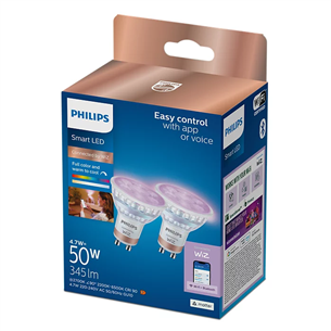 Išmaniosios lemputės Philips Wiz Smart LED Spot Full Color, GU10, 2 vnt., baltos