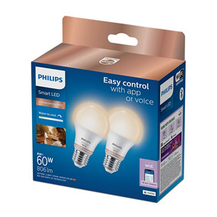 Išmaniosios lemputės Philips Wiz Smart LED Bulb, E27, 2 vnt., baltos