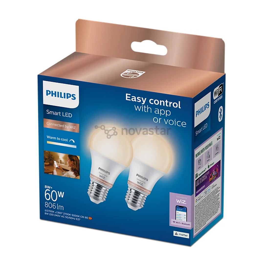 Išmaniosios lemputės Philips Wiz Smart LED Bulb, E27, 2 vnt., baltos