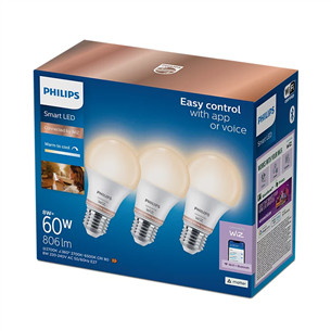 Išmaniosios lemputės Philips Wiz Smart LED Bulb, E27, 3 vnt., baltos