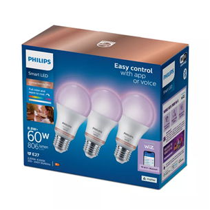 Išmaniosios lemputės Philips Wiz Full Color Smart LED Bulb, E27, 3 vnt., baltos