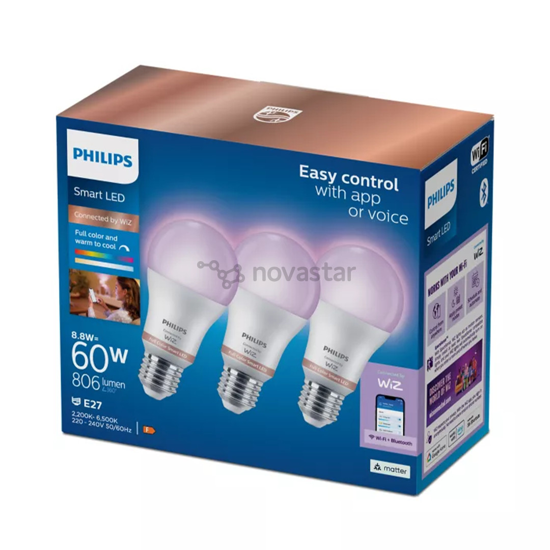 Philips Wiz Full Color Smart LED Bulb, E27, 3 pc, white - LED light