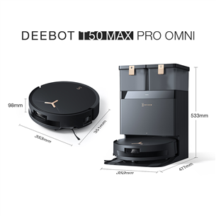 Dulkių siurblys robotas Ecovacs Deebot T50 Max Pro Omni, šlapio ir sauso valymo, juodas