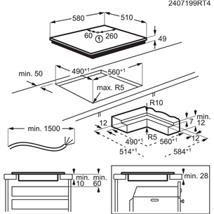 AEG 7000 Series SaphirMatt® Hob2Hood, plotis 58 cm, be rėmelio, juoda - Įmontuojama kaitlentė