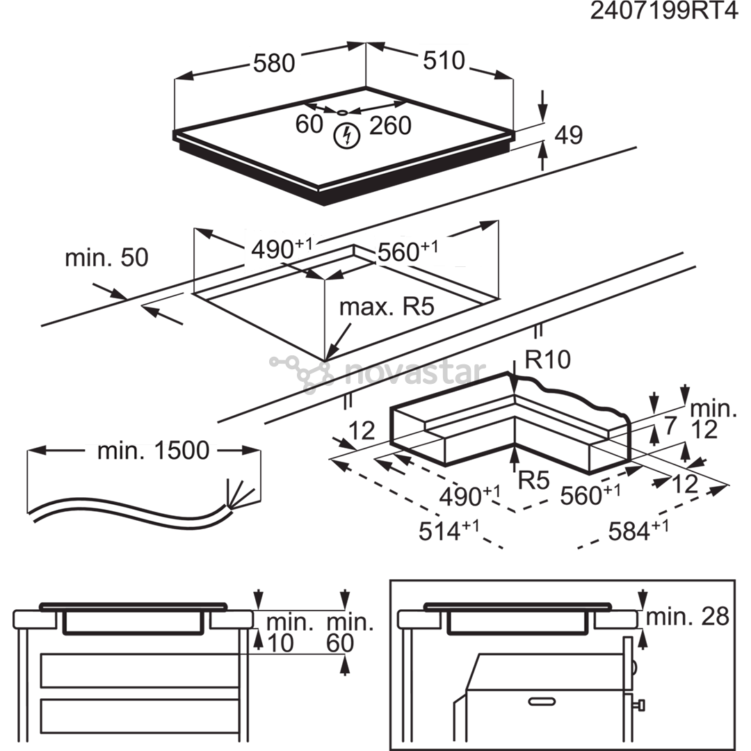 AEG 7000 Series SaphirMatt® Hob2Hood, plotis 58 cm, be rėmelio, juoda - Įmontuojama kaitlentė