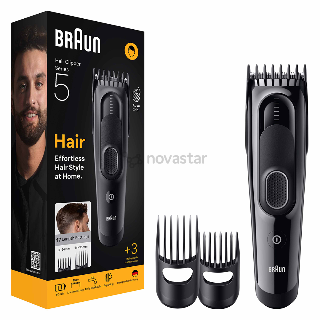 Plaukų kirpimo mašinėlė Braun Hair Clipper Series 5, juoda