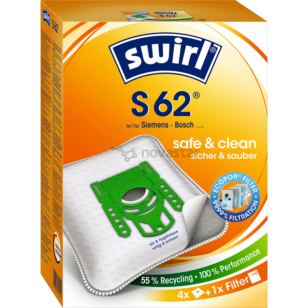 Dulkių siurblių maišeliai Swirl Micropor S 62, 4vnt