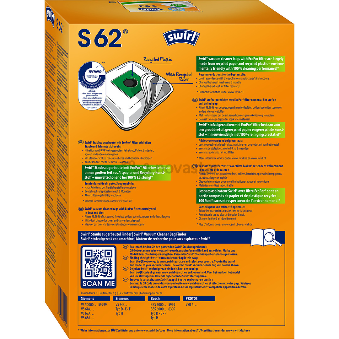 Swirl Micropor S 62, 4 vnt. - Dulkių maišeliai