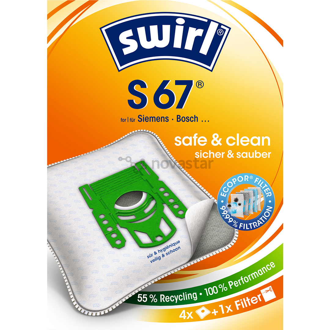 Dulkių siurblių maišeliai Swirl Micropor S67, 4vnt