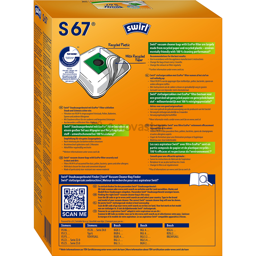 Dulkių siurblių maišeliai Swirl Micropor S67, 4vnt