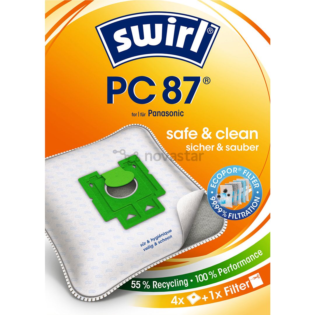 Dulkių siurblių maišeliai Swirl Micropor PC 87, 4vnt