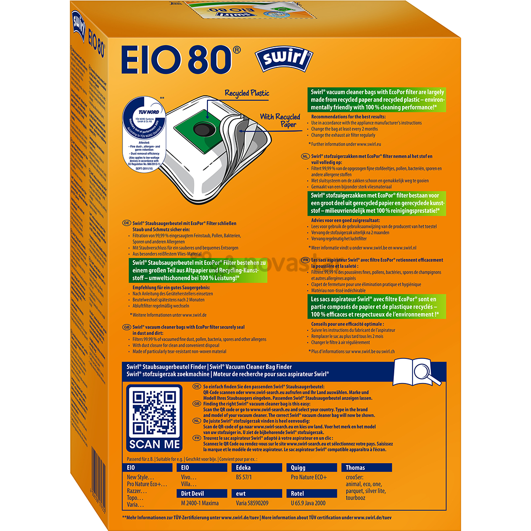 Dulkių siurblių maišeliai Swirl Micropor EIO 80, 4vnt