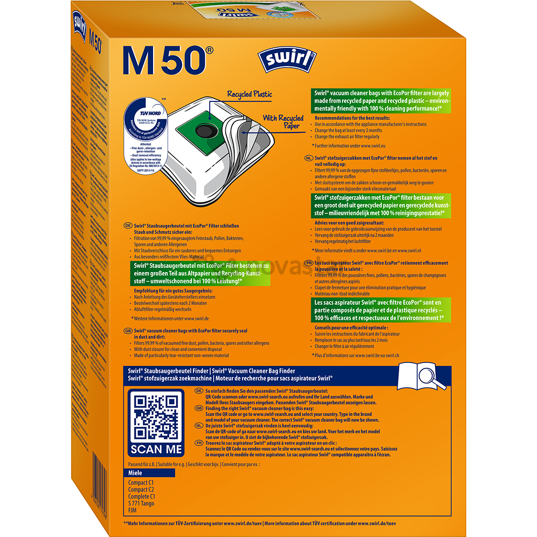 Dulkių siurblių maišeliai Swirl M 50, 4vnt