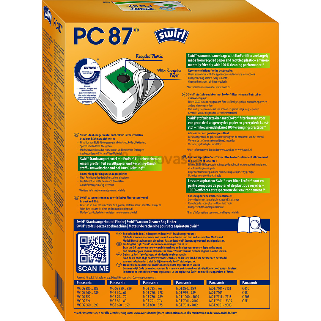 Swirl Micropor PC 87, 4 vnt. - Dulkių maišeliai