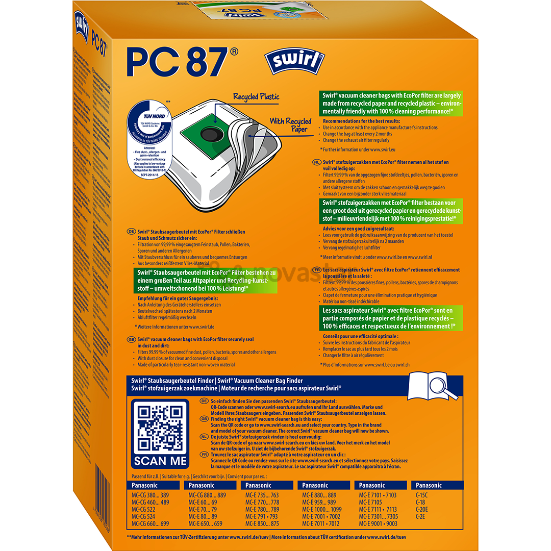 Dulkių siurblių maišeliai Swirl Micropor PC 87, 4vnt
