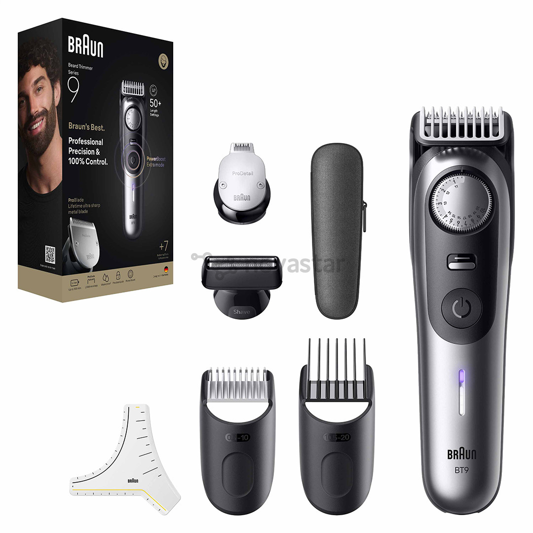 Braun Series 9, серый/черный - Триммер для бороды