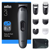 Plaukų kirpimo mašinėlė Braun Series 3, 8-in-1, tamsiai pilka