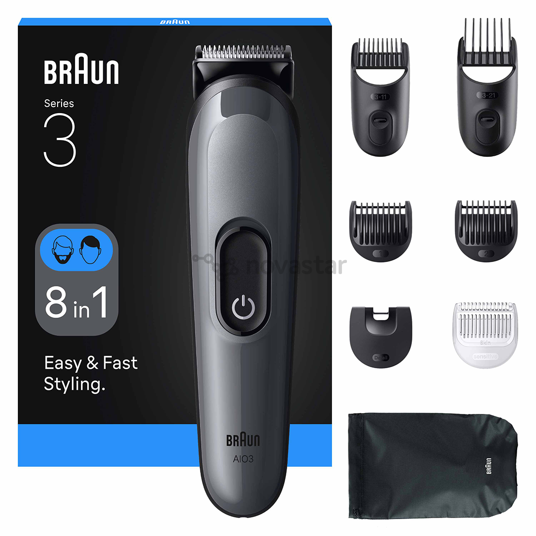 Plaukų kirpimo mašinėlė Braun Series 3, 8-in-1, tamsiai pilka