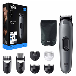 Plaukų kirpimo mašinėlė Braun Series 3, 8-in-1, tamsiai pilka