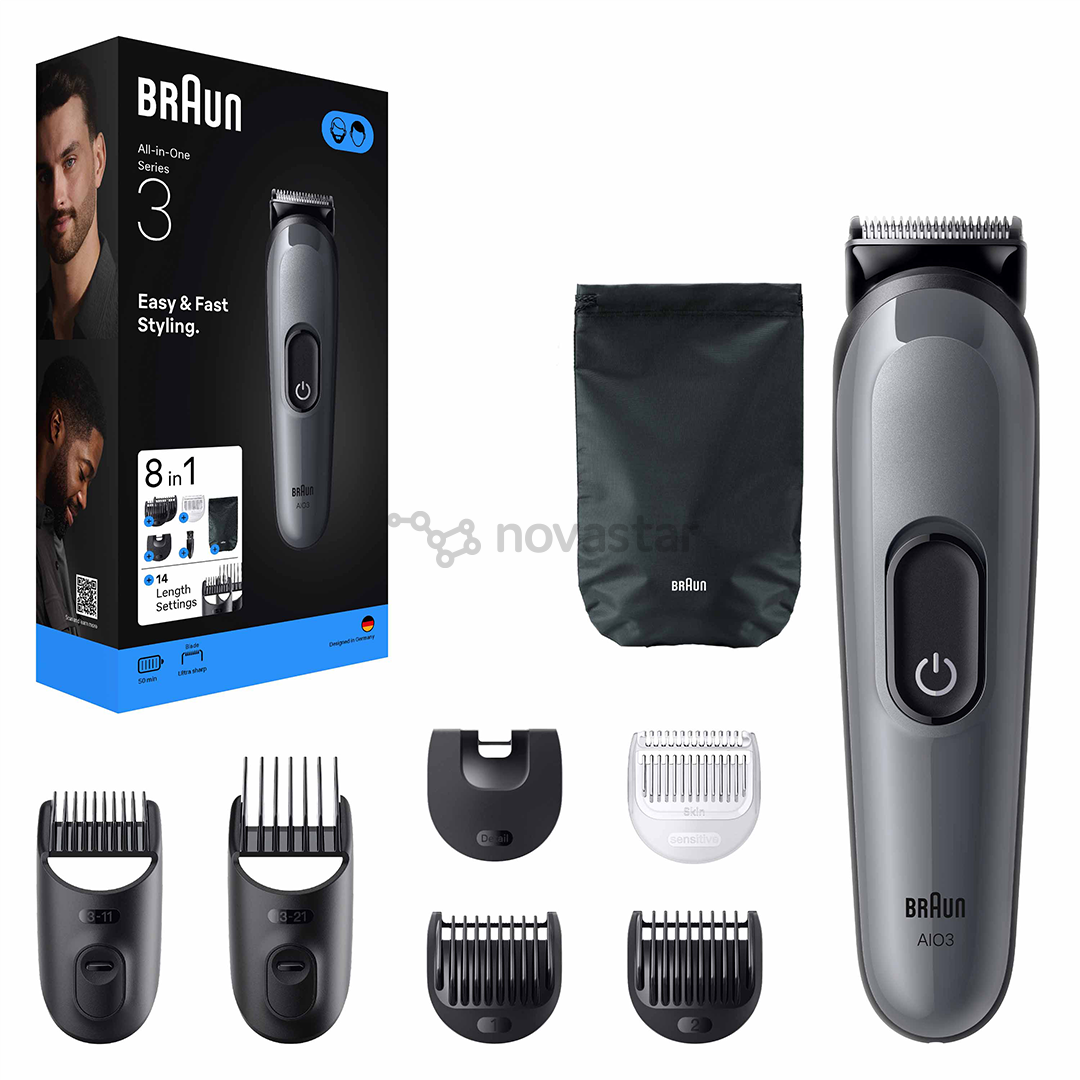 Plaukų kirpimo mašinėlė Braun Series 3, 8-in-1, tamsiai pilka