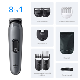Plaukų kirpimo mašinėlė Braun Series 3, 8-in-1, tamsiai pilka