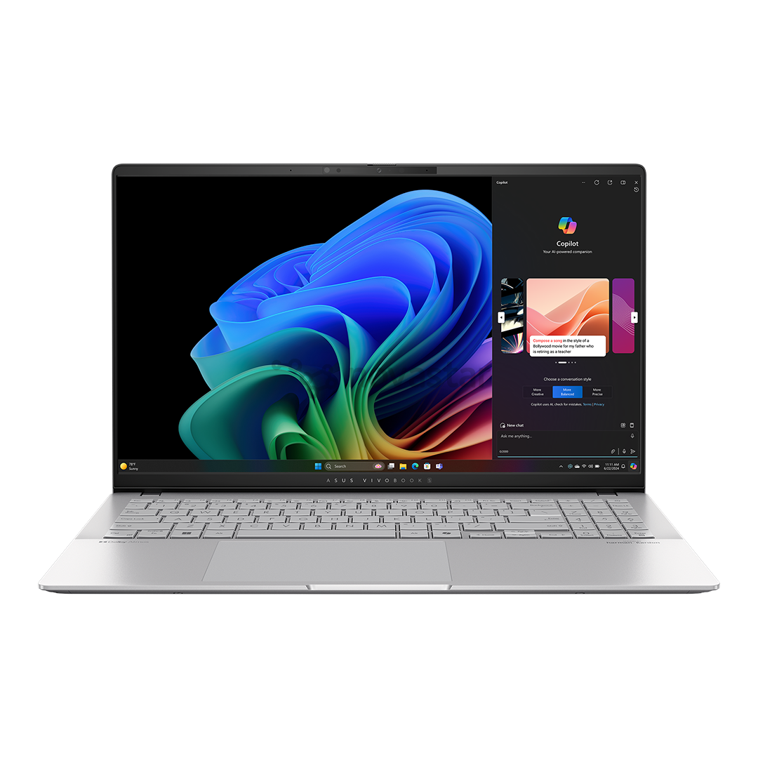 Nešiojamas kompiuteris Asus Vivobook S 15 OLED, 15,6'', 120 Hz, OLED, 3K, X Elite, 32 GB, 1 TB, Copilot+, sidabrinis    Prekė-S5507QA-MA001W
