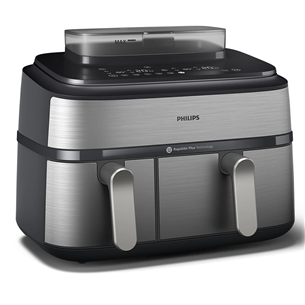 Karšto oro gruzdintuvė Philips 5000 Series Dual Basket Airfryer, 9 L, 2750 W, sidabro spalvos NA555/00