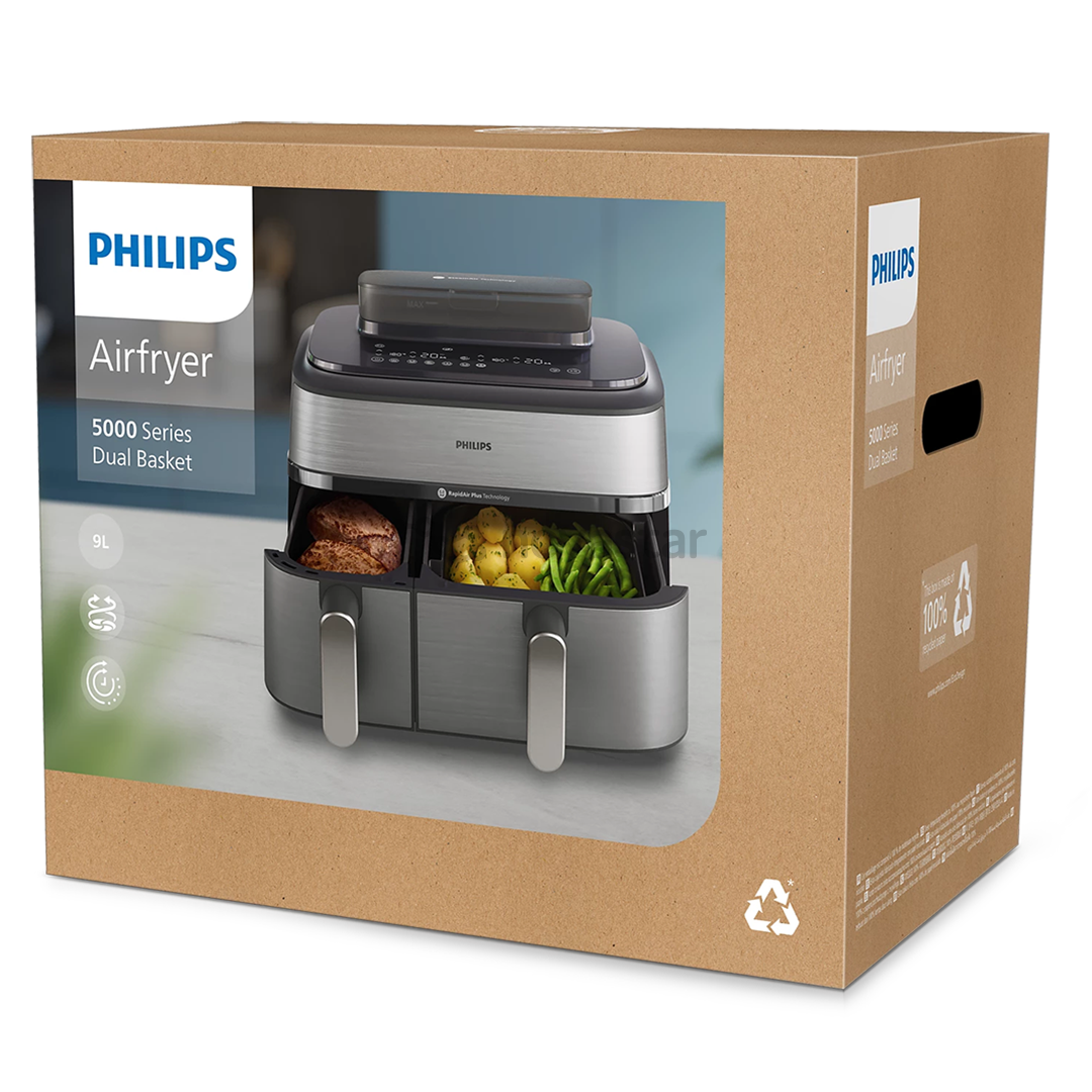 Philips 5000 Series Dual Basket Airfryer, 9 L, 2750 W, silver - Air fryer