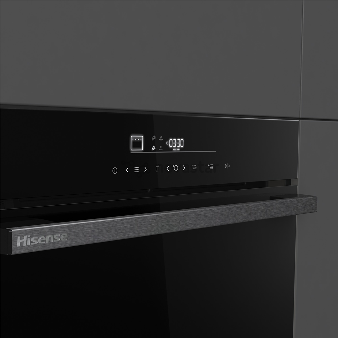 Įmontuojama orkaitė Hisense, 77 L, pirolizinio valymo, juoda