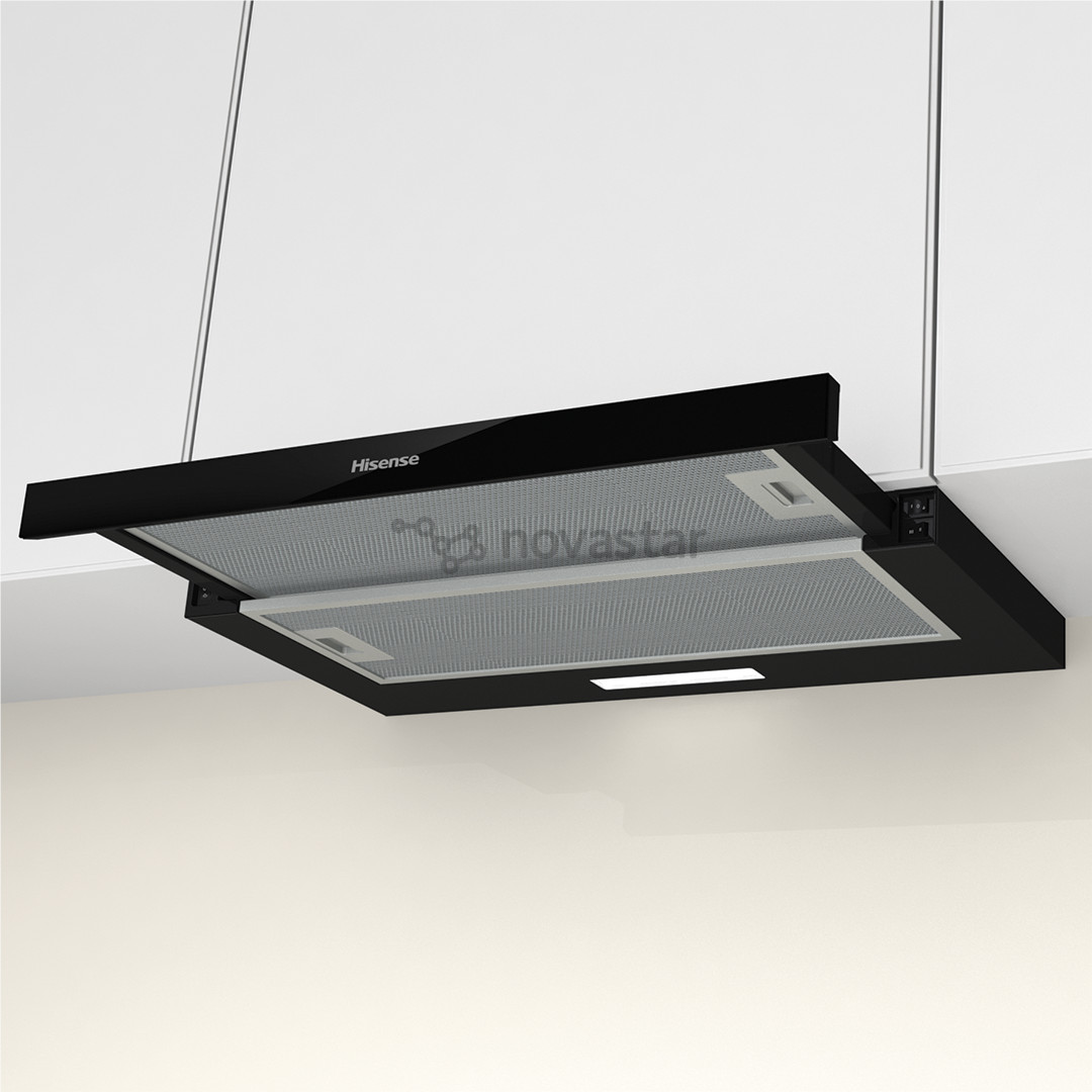 Hisense, 450 m³/h, width 60 cm, black - Built-in cooker hood