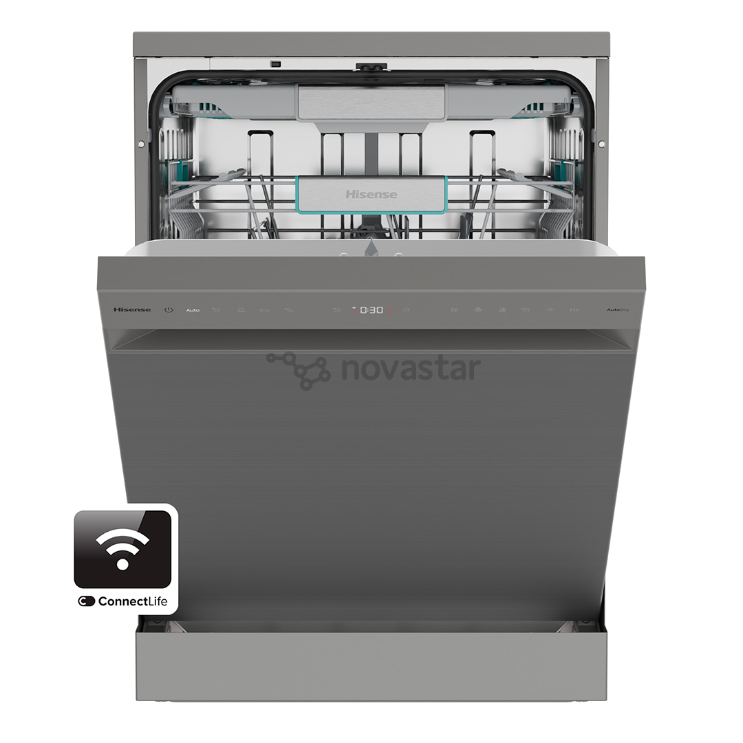 Hisense, 16 place settings, width 60 cm, grey - Free standing dishwasher