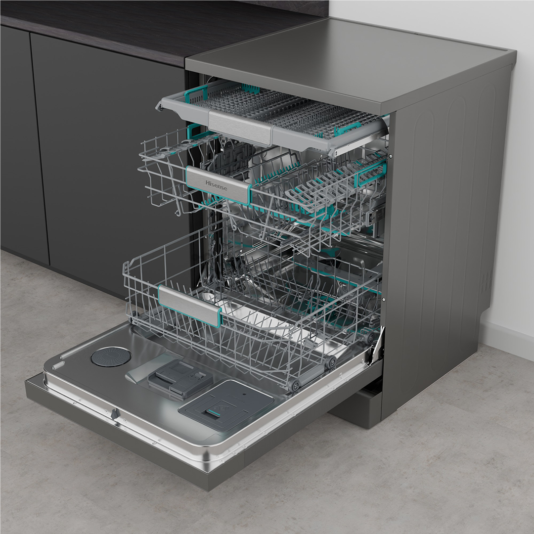 Hisense, 16 place settings, width 60 cm, grey - Free standing dishwasher