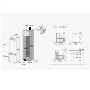 Samsung, NoFrost, 298 L, 194 cm - Įmontuojamas Šaldytuvas