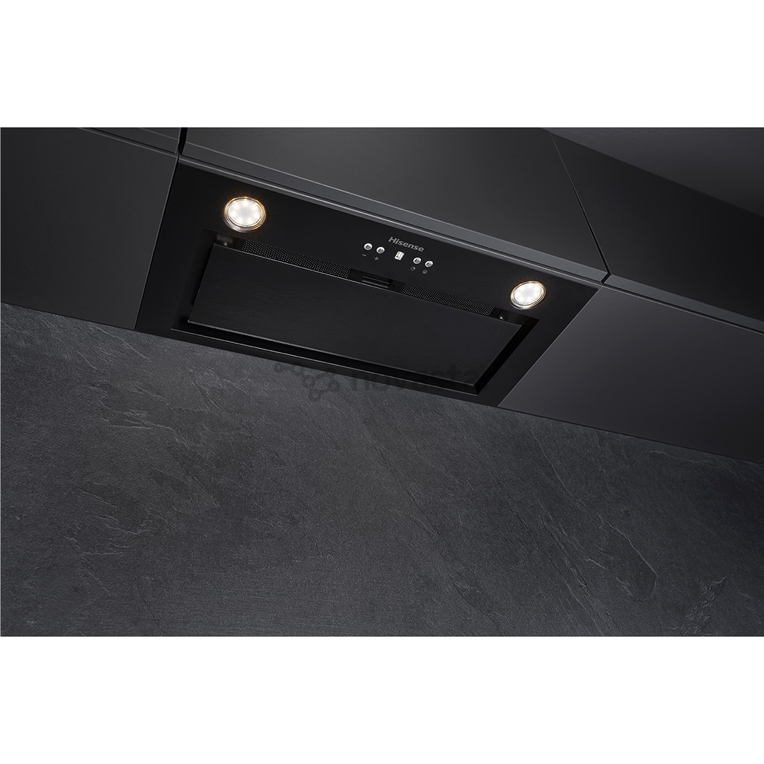 Hisense, 650 m³/val., plotis 60 cm, juodas - Įmontuojamas gartraukis