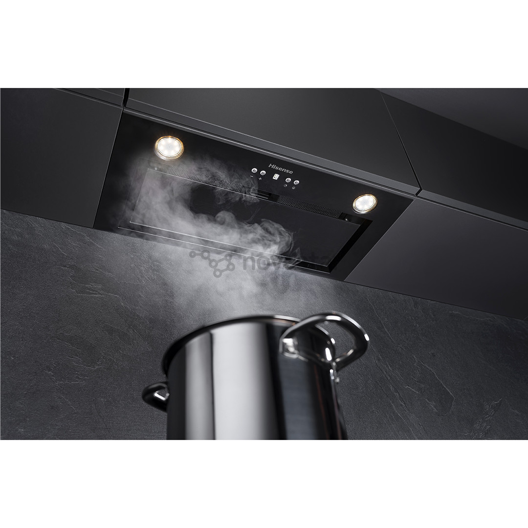 Hisense, 650 m³/val., plotis 60 cm, juodas - Įmontuojamas gartraukis