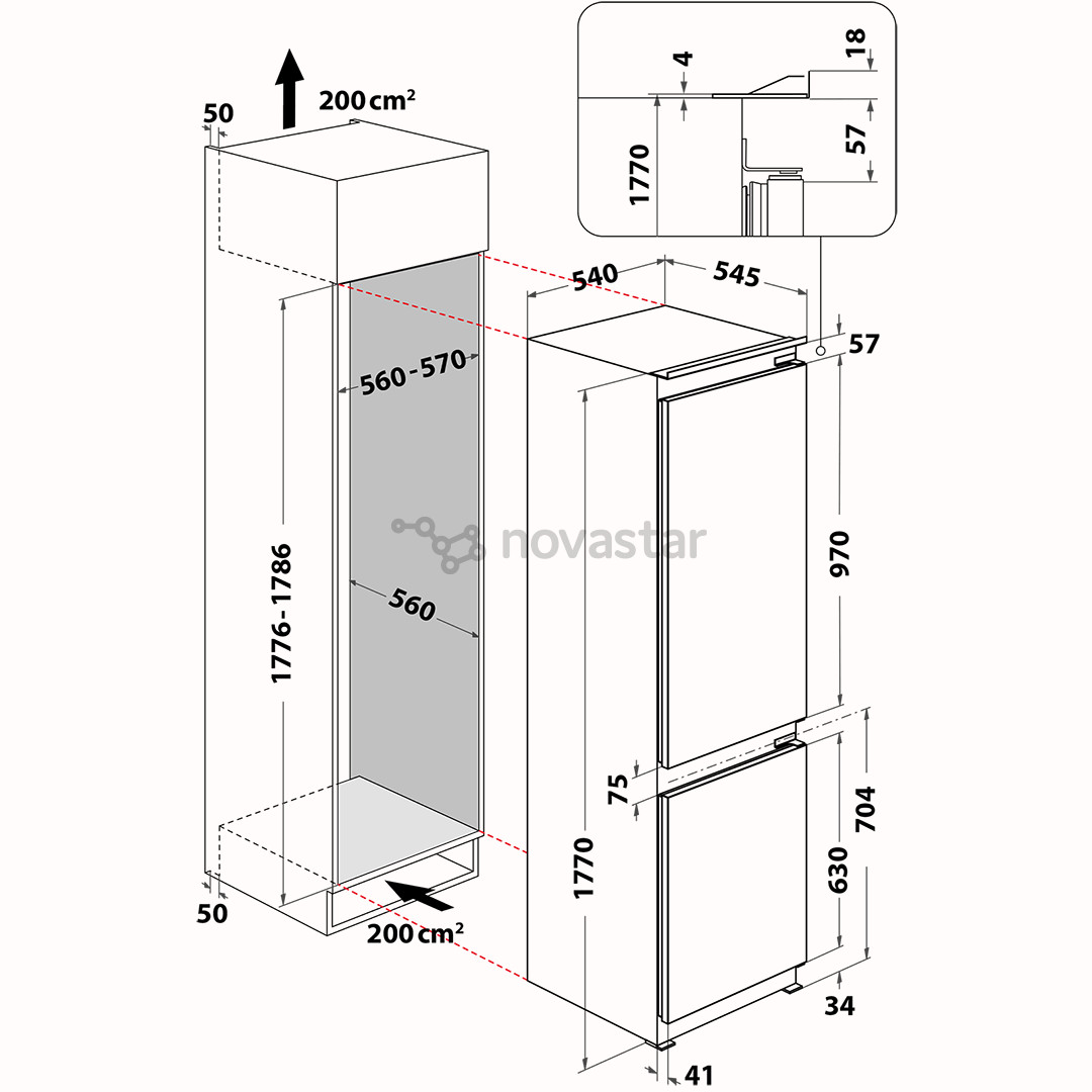 Whirlpool, 268 L, aukštis 177 cm - Įmontuojamas šaldytuvas