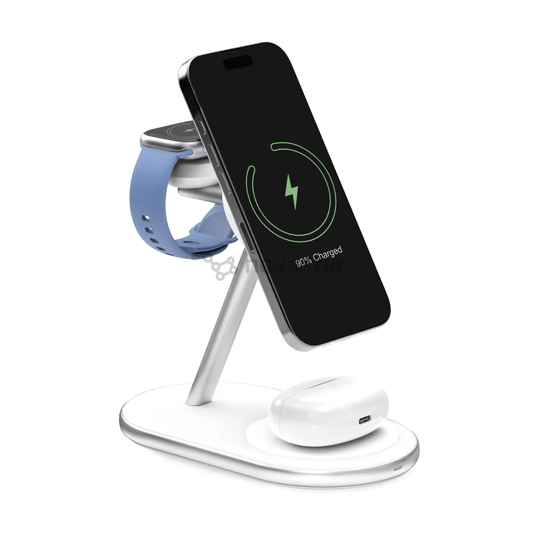 Puro Mag Station 3-in-1 Charging Stand, MagSafe, Qi2, baltas - Belaidis įkroviklis