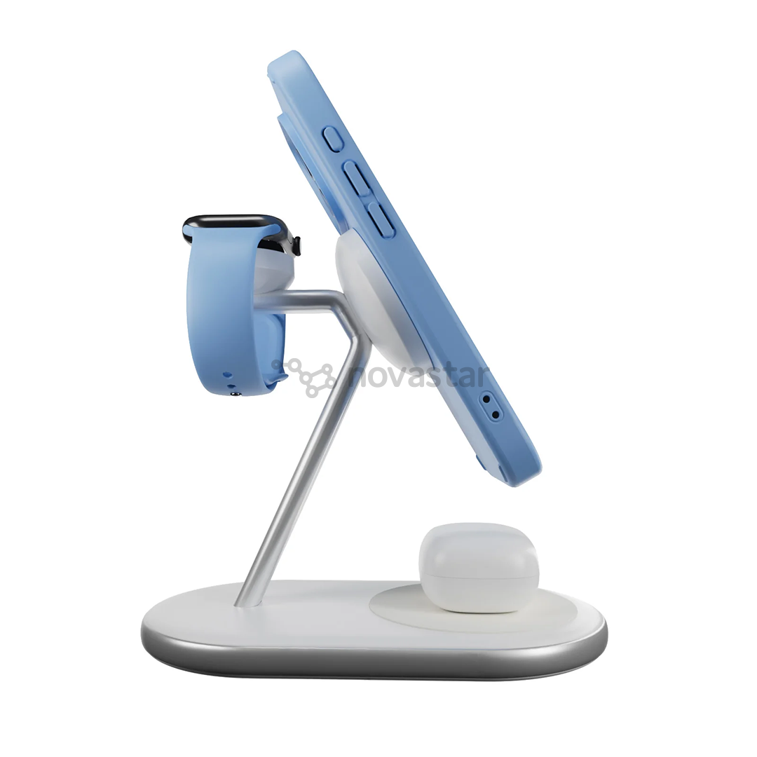 Puro Mag Station 3-in-1 Charging Stand, MagSafe, Qi2, baltas - Belaidis įkroviklis